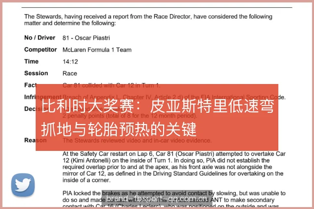 比利时大奖赛：皮亚斯特里低速弯抓地与轮胎预热的关键